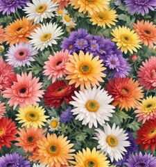 Bouquet of chrysanthemums and asters watercolor, flowers, seasonal, natural