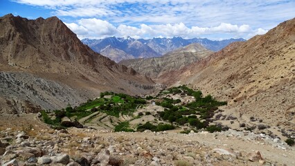 Landscape of village and mountains, Ladakh, India