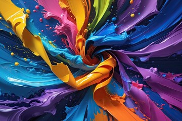 Vibrant Swirl Brush Ribbon Shape Explosion Art with Dynamic Paint Effects