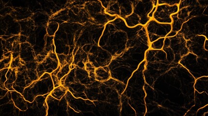 Naklejka premium Abstract intricate network of glowing, golden veins against a dark background.