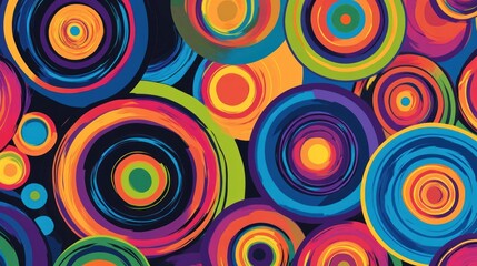 Vibrant abstract background with overlapping circles in various colors.
