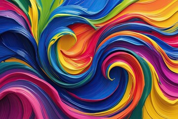 Dynamic Brushstrokes in Colorful Waves of Paint and Ribbons