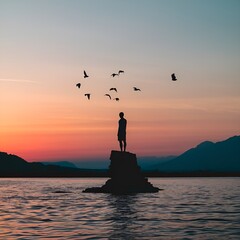 silhouette of a person watching the sea