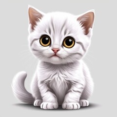 Obraz premium Cute and fluffy cartoon style white kitten with bright brown eyes and a sweet