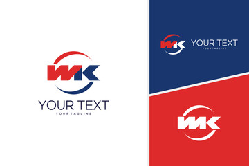 Abstract letter W K sport fitness logo design. Initial W K masculine badge logo design template