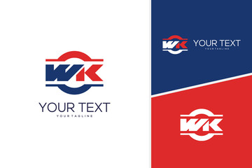 Abstract letter W K sport fitness logo design. Initial W K masculine badge logo design template