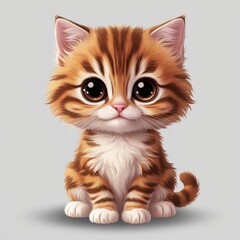 Fototapeta premium Cute cat illustration with big eyes, sitting and posing adorably on a neutral gray background