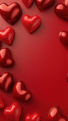 Fototapeta premium Red Hearts Frame on Red Background