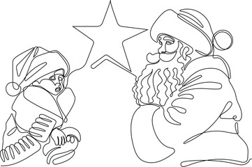 One continuous line drawing Santa Claus on reindeer and sled. concept for Christmas and New Year. vector illustration. Vector illustration