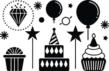 set birthday silhouette elements collection