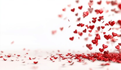 Shower of Red Hearts on White Background