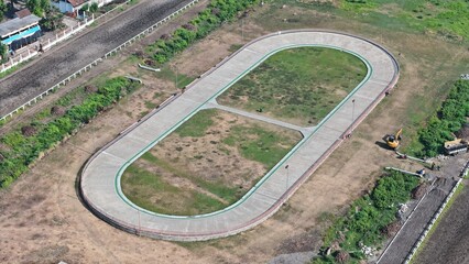 aerial view of horse racing field. sports stadium. racing track.