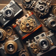 274 Vintage Cameras A set of vintage cameras with intricate gear