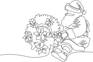 One continuous line drawing Santa Claus on reindeer and sled. concept for Christmas and New Year. vector illustration. Vector illustration