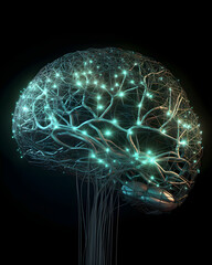 A stylized, glowing brain graphic with connected lines.