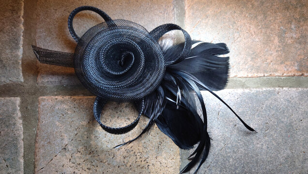 black feather and mesh fascinator