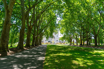 Royal Exhibition Building with blue sky near Carlton Gardens in Melbourne, Australia
