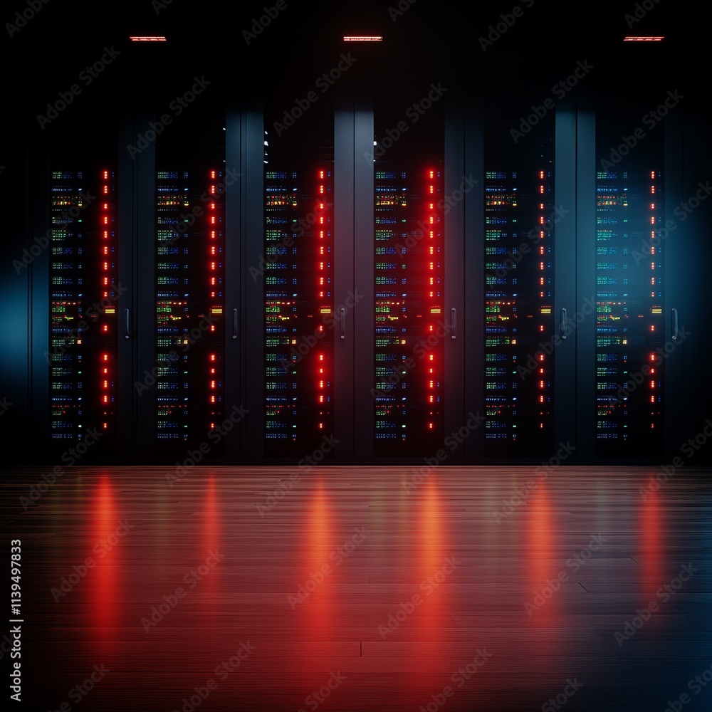 Poster illuminated server room data center network technology infrastructure