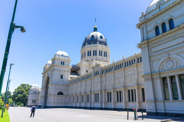 Royal Exhibition Building with blue sky near Carlton Gardens in Melbourne, Australia