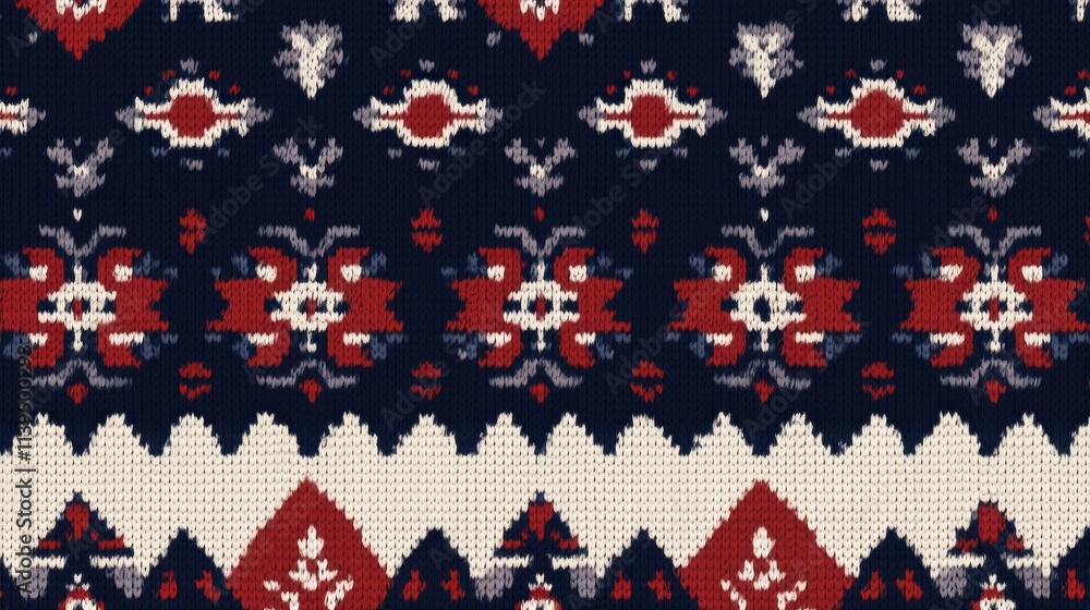 Poster a patterned textile design featuring geometric shapes and vibrant colors.