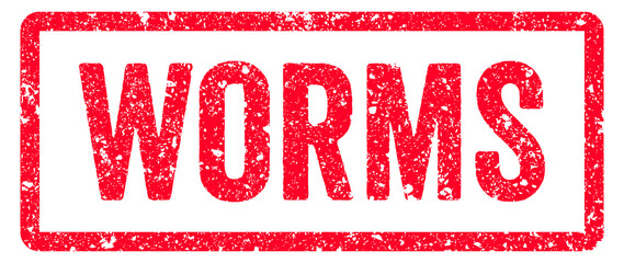 Worms Stamp Transparent Seal, Red Grunge Worms Word Rubber Stamp Seal