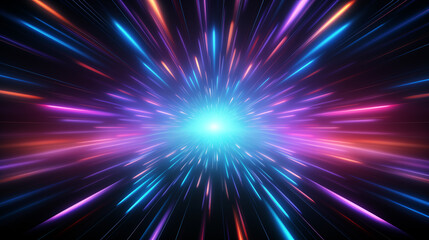 Obraz premium A bright light with a blue center and red and purple edges. The light is surrounded by a colorful blur