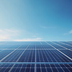 A vast array of solar panels under a clear blue sky, harnessing renewable energy for a sustainable future.