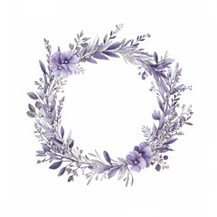 watercolor botanical wreaths of flowers, purple frames