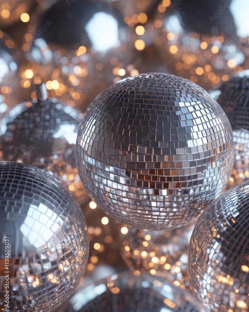 Aufkleber shimmering disco balls with a warm bokeh background create a festive atmosphere.
