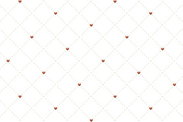 木目柄の丸いドット線が交わりハートが入るひし形の格子模様