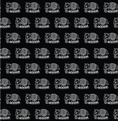 traditional Elephant Heritage Block Print textile design featuring a repeating elephant motif with intricate line work