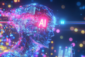 Obraz premium Artistic representation of artificial intelligence. Integration of AI into urban environments and the futuristic potential of human-machine collaboration