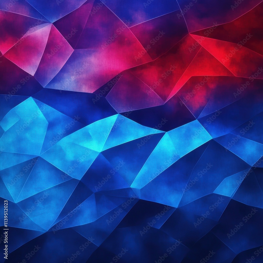 Poster a vibrant abstract background featuring a dynamic blend of red and blue hues with geometric shapes.