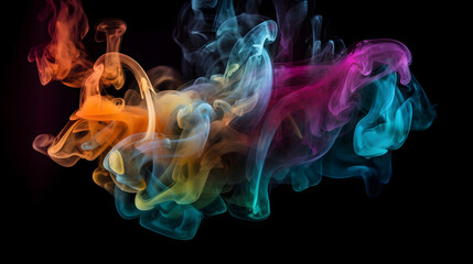 Colorful swirling ink or smoke on a black background.