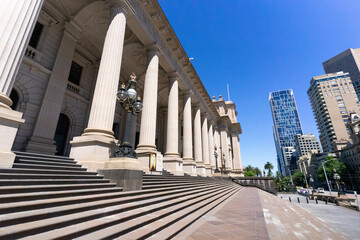 View of Parliament House for the state of Victoria in Melbourne, Australia