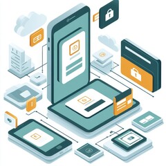 Digital payment security concept with smartphone and credit card icons in a modern graphic design.