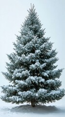 Obraz premium A lush evergreen tree covered with fresh snow in a serene winter setting