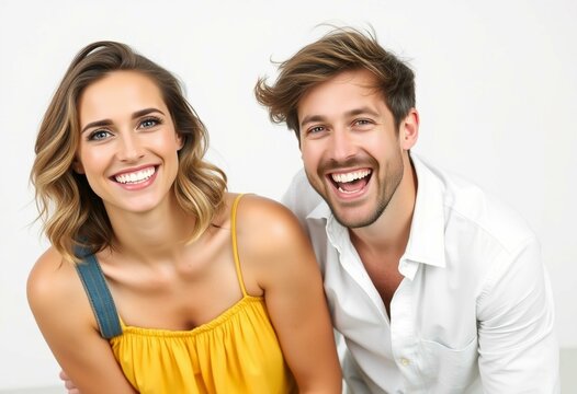 Portrait of a smiling woman and a laughing man - Powered by Adobe