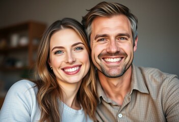 Relaxed portrait of a couple with warm smiles