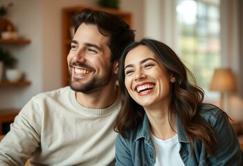 Happiness and friendship portrait of a smiling male and a laughing female