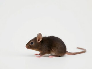 Gentle Gaze of a Tiny Mouse۔ Young Mouse. Mouse on white background 