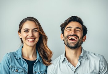 Portrait of two people expressing joy and happiness