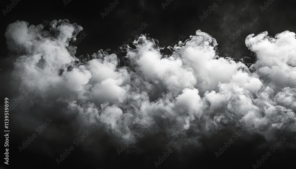 Poster white clouds billow and swirl against a black backdrop, creating a striking visual effect