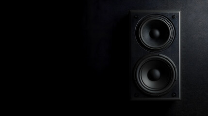 A loudspeaker on a black wall background, in 3D illustration.