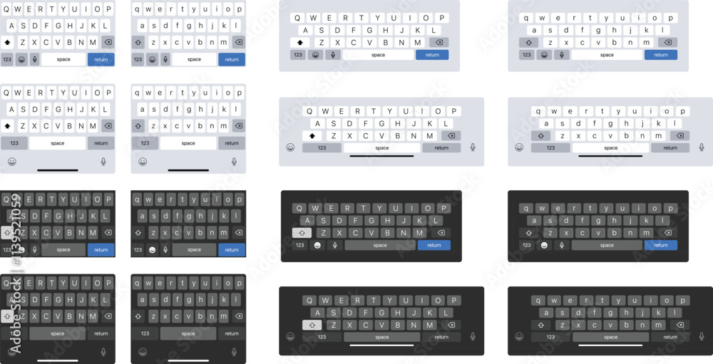 Aufkleber mobile keyboard for smartphone or tablet. two keypad template, light and dark user interface ui. vec