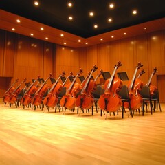 Fototapeta premium Orchestra Hall Cellos Ready for Rehearsal