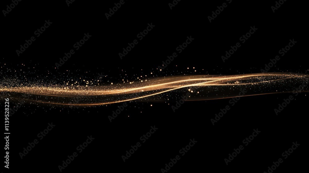 Aufkleber a shimmering golden wave of light and particles on a black background.