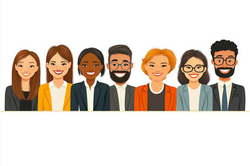 A diverse group of smiling businesspeople collaborating in a meeting.  Happiness and friendship shine through their laughter.  Graphics depicting successful