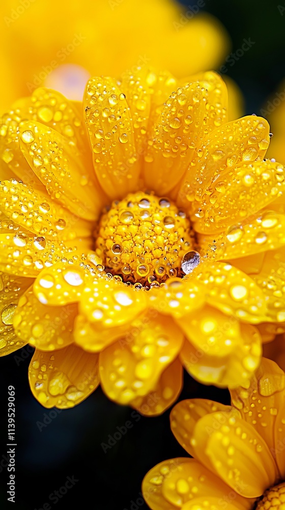 Sticker A yellow flower with water droplets on it