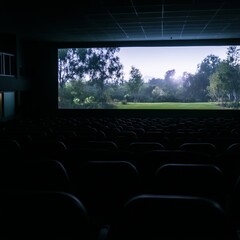 Fototapeta premium Serene Landscape Projected in Empty Movie Theater